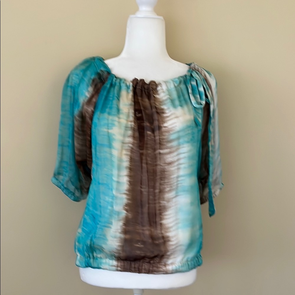 Grass Collection Teal and Brown Blouse
